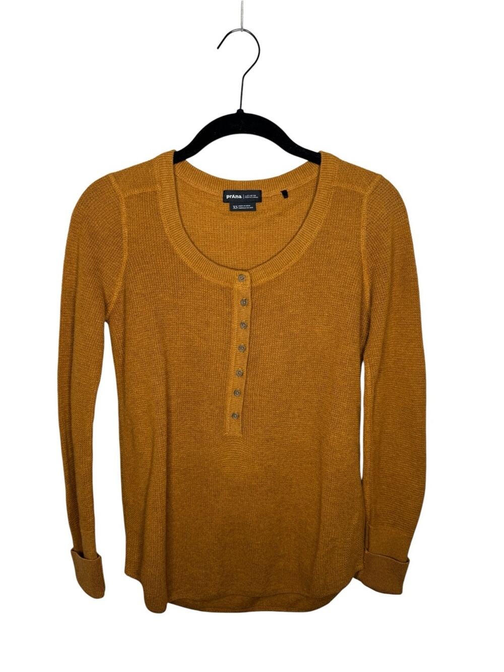 PRANA / mustard orange Milani Henley waffle knit sweater top wool blend / XS